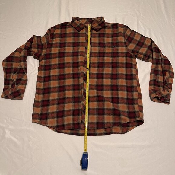 Billabong Flannel Mens Medium Orange Plaid Coastline Core Fit Stretch Shirt Sz M - Picture 7 of 9